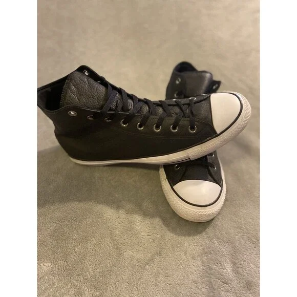 Converse All Star Chuck Taylor Leather Shoes Men’s 13 Black High Top Sneakers - Picture 9 of 16